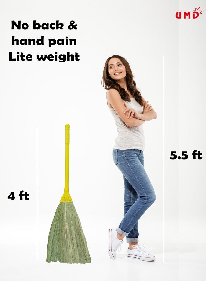 UMD 4D No Backpain Natural Grass Broom with Back Pain Prevention Design, 250g Lightweight, 4ft Long Handle with Wide Head, Covers More Area in one Sweep, Floor Cleaning jadu (1) - Image 2